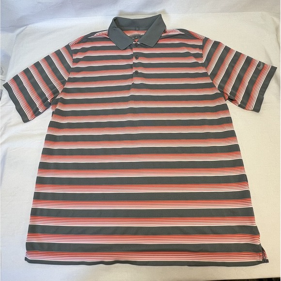 Nike Golf Tour Performance Dri-Fit  Men's Sz L Red/White/Gray Striped Polo - Picture 1 of 6